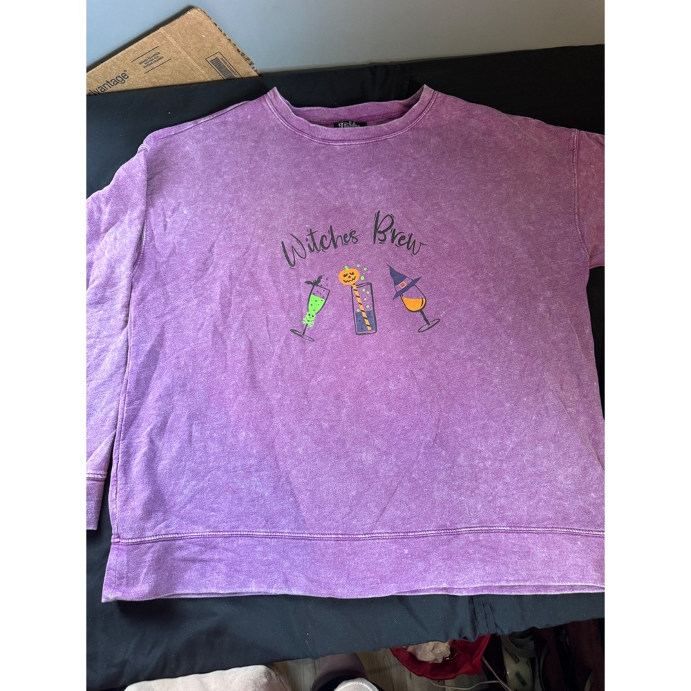 Feeling Festive Witches Brew Purple‎ Mineral Wash Halloween Sweatshirt XL 291334